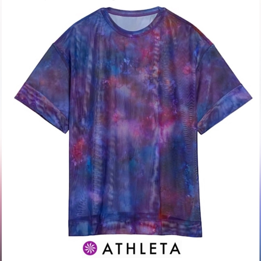 ATHLETA Mesh Top Oversized Layering Shirt Medium Purple Pink Tie-Dye Tee